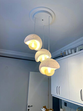 Beton Görünümlü Modern Şık İskandinav Tarz 3 Başlıklı Avize (25cm) (RUSTİK AMPUL HEDİYELİ)