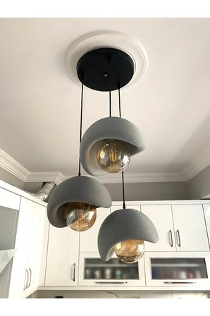 Beton Görünümlü Modern Şık İskandinav Tarz 3 Başlıklı Avize (25cm) (AMPUL DAHİL DEĞİLDİR) NESTVİBE