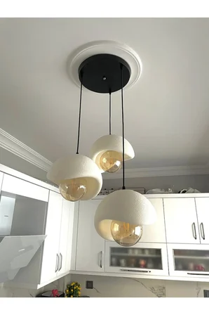 3'lü Modern Sarkıt Avize – Beton Doku, Şık Tasarım Oturma odası- Salon (AMPUL DAHİL DEĞİLDİR)