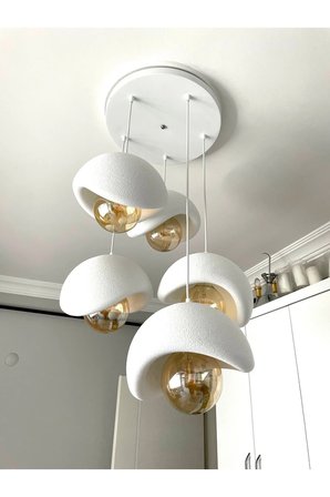 Modern 5'li Avize Beton Dokulu - Salon ve Oturma Odası İçin Şık Tasarım (AMPUL DAHİL DEĞİLDİR)
