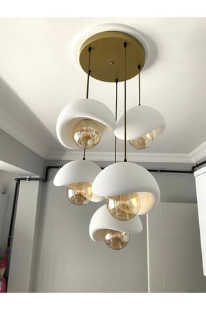 Modern 5'li Avize Beton Dokulu - Salon ve Oturma Odası İçin Şık Tasarım (AMPUL DAHİL DEĞİLDİR)