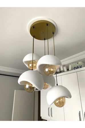 Modern 5'li Avize Beton Dokulu - Salon ve Oturma Odası İçin Şık Tasarım (AMPUL DAHİL DEĞİLDİR)
