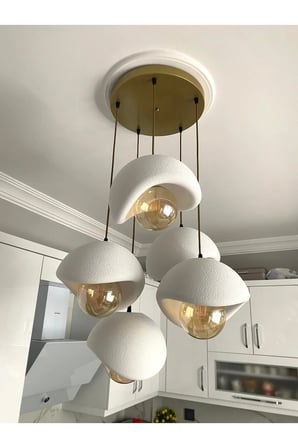 Modern 5'li Avize Beton Dokulu - Salon ve Oturma Odası İçin Şık Tasarım (AMPUL DAHİL DEĞİLDİR)