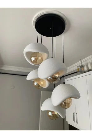 Modern 5'li Avize Beton Dokulu - Salon ve Oturma Odası İçin Şık Tasarım Nestvibe