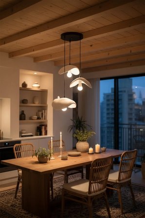 Dekoratif Asimetrik 3’lü Avize – LED Uyumlu Modern Beyaz Sarkıt Aydınlatma