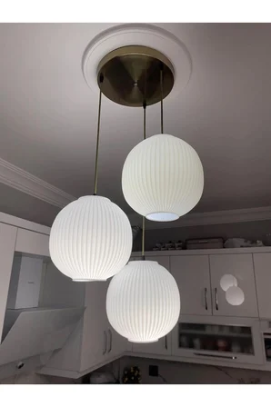 “Dolunay 3’lü Avize Modern Sarkıt Bohem Beyaz Yuvarlak Salon Mutfak Yemek Masası Aydınlatma”