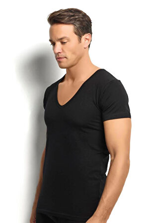 Jiber 213 Derin V Yaka Kısa Kol Fanila Tişört 2 Adet