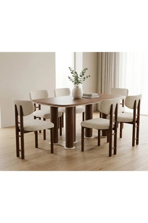 Nova 6 Kişilik Yemek Masası Takımı 6 Sandalye 1 Masa 200x100, %100 El Yapımı Sıvama MDF