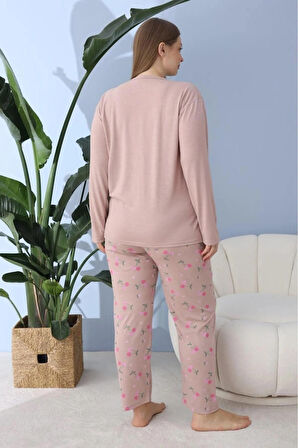 Viskon Uzun Kol Büyük Beden Pijama Takımı