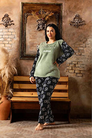 Lukitus Büyük Beden Peluş Polar Pijama Takımı