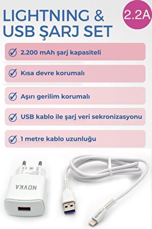 Apple Iphone Uyumlu 2.2 A Şarj Cihazı 1 Metre Beyaz Kablo + Adaptör Takım Tüm Modellerle Uyumlu