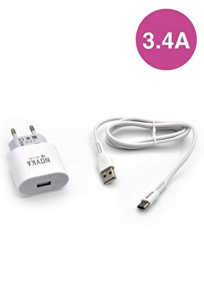 Type-C & USB Girişli 3.4 A Şarj Cihazı 1 Metre Kablo + Adaptör Samsung Oppo Xiaomi Modellerle Uyumlu