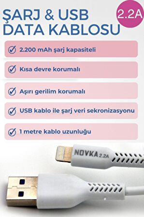 Apple Iphone Uyumlu 2.2 A Lightning & USB Data ve Şarj Kablosu 1 Metre Beyaz Tüm Modellerle Uyumlu