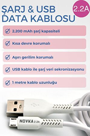 Micro & USB 2.2 A Şarj ve Data Kablosu 1 Metre Beyaz Samsung Huawei Modellerle Uyumlu