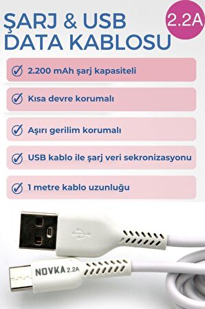 Type-C & USB 2.2 A Şarj Kablosu 1 Metre Beyaz Samsung Oppo Xiaomi Modellerle Uyumlu