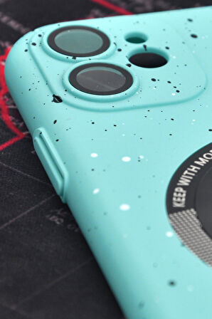 iPhone 11 Uyumlu Mint Yeşil Benekli Desenli İnce Sert Kapak Kılıf Kamera Lens Korumalı