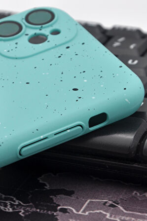 iPhone 11 Uyumlu Mint Yeşil Benekli Desenli İnce Sert Kapak Kılıf Kamera Lens Korumalı