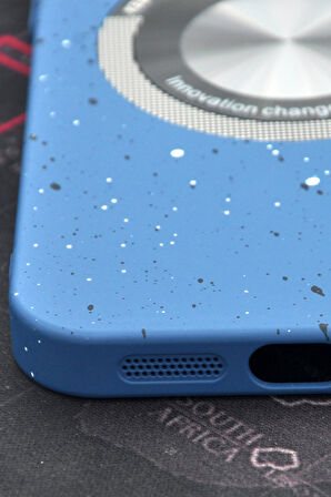 iPhone 14 Pro Max Uyumlu İnidgo Mavi Benekli Desenli İnce Sert Kapak Kılıf Kamera Lens Korumalı