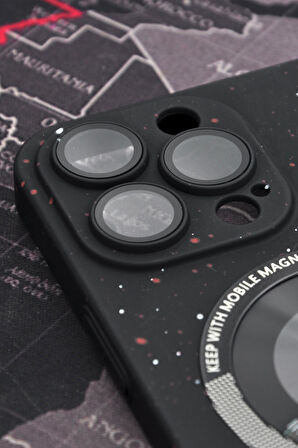 iPhone 14 Pro Max Uyumlu Siyah Benekli Desenli İnce Sert Kapak Kılıf Kamera Lens Korumalı