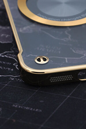 iPhone 13 Uyumlu Altın Sarı Gold Renkli İnce Kenarlı Şeffaf Sert Kapak Kılıf