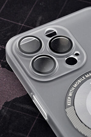 iPhone 13 Pro Max Uyumlu Beyaz Renkli Yarı Şeffaf İnce Sert Kapak Kılıf Kamera Lens Korumalı