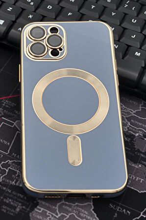iPhone 12 Pro Uyumlu MagSafe Özellikli Lens Korumalı Renkli Kılıf Mavi