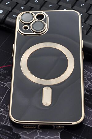 iPhone 14 Plus Uyumlu MagSafe Özellikli Lens Korumalı Renkli Kılıf Siyah
