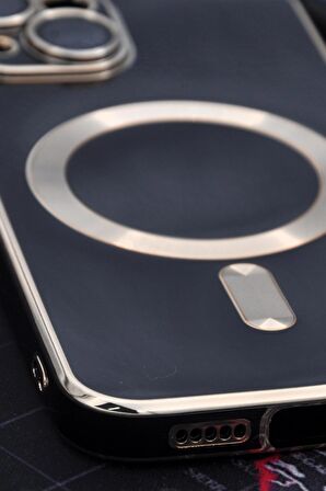 iPhone 14 Plus Uyumlu MagSafe Özellikli Lens Korumalı Renkli Kılıf Siyah