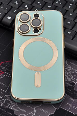 iPhone 14 Pro Uyumlu MagSafe Özellikli Lens Korumalı Lazerli Renkli Kılıf Mint Yeşili