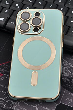 iPhone 14 Pro Uyumlu MagSafe Özellikli Lens Korumalı Lazerli Renkli Kılıf Mint Yeşili