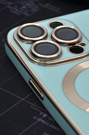 iPhone 14 Pro Uyumlu MagSafe Özellikli Lens Korumalı Lazerli Renkli Kılıf Mint Yeşili
