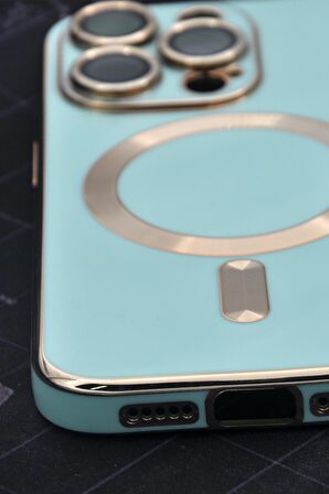 iPhone 14 Pro Uyumlu MagSafe Özellikli Lens Korumalı Lazerli Renkli Kılıf Mint Yeşili