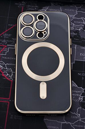 iPhone 14 Pro Uyumlu MagSafe Özellikli Lens Korumalı Lazerli Renkli Kılıf Siyah