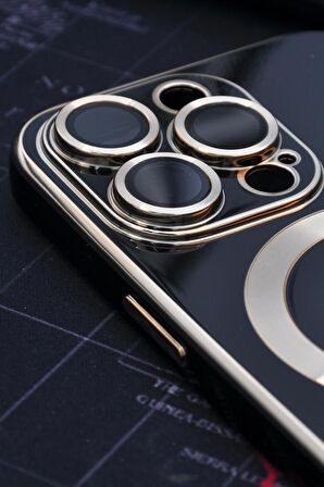 iPhone 14 Pro Uyumlu MagSafe Özellikli Lens Korumalı Lazerli Renkli Kılıf Siyah
