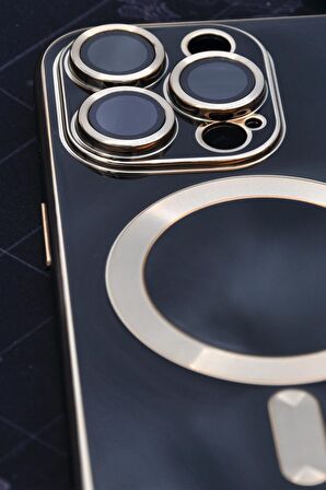 iPhone 14 Pro Uyumlu MagSafe Özellikli Lens Korumalı Lazerli Renkli Kılıf Siyah