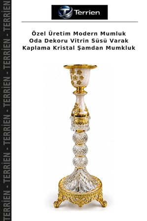 Özel Üretim Modern Mumluk Oda Dekoru Vitrin Süsü Varak Kaplama Kristal Şamdan Mumkluk