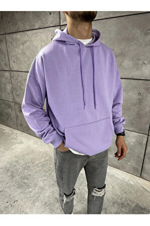 Basic Düz Oversize Kapüşonlu Kanguru Cepli Sweatshirt Hoodie