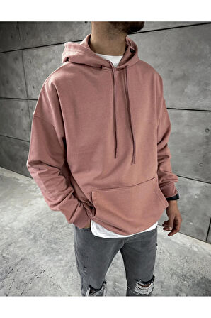 Basic Düz Oversize Kapüşonlu Kanguru Cepli Sweatshirt Hoodie