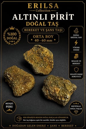 Sertifikalı Altınlı Pirit Doğal Taş Kütle - 60-80 mm Büyük Boy Koleksiyonluk Kaya