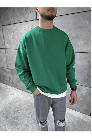 Unisex Oversize Basic Düz Uzun Kollu Bisiklet Yaka Sweatshirt