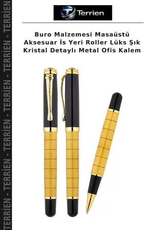 Buro Malzemesi Masaüstü Aksesuar İs Yeri Roller Lüks Şık Kristal Detaylı Metal Ofis Kalem