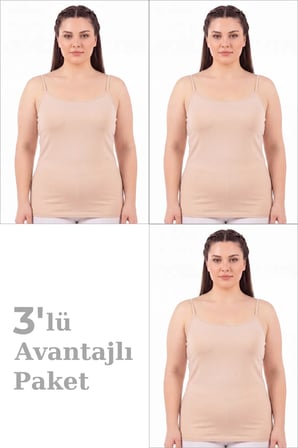 Özel Seri Stil Nefes Alan Yazlık Giysi Kadın Büyük Beden İp Askılı Atlet 3'lü Paket