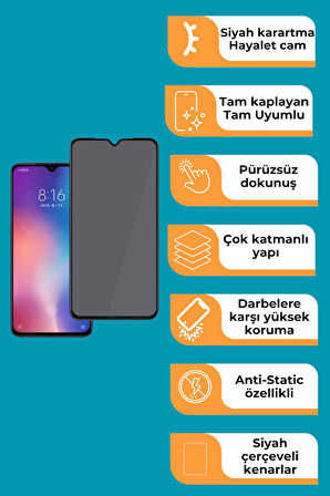 Samsung Galaxy A24 Uyumlu Tam Kaplayan Hayalet Cam Siyah Karartma Ekran Koruyucu Cam Anti-Static Özellikli Siyah Çerçeveli