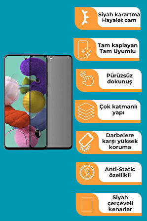 Samsung Galaxy A54 Uyumlu Tam Kaplayan Hayalet Cam Siyah Karartma Ekran Koruyucu Cam Anti-Static Özellikli Siyah Çerçeveli