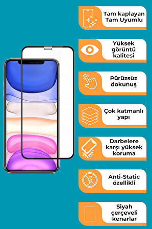 iPhone 13 Pro Uyumlu Tam Kaplayan Premium Ekran Koruyucu Cam Anti-Static Özellikli Siyah Çerçeveli