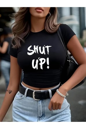 nevermind kadın crop baby tee shut up baskılı dar kesim %100 pamuk y2k streetwear tişört
