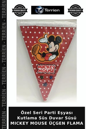 Özel Seri Parti Eşyası Kutlama Süs Duvar Süsü MICKEY MOUSE ÜÇGEN FLAMA