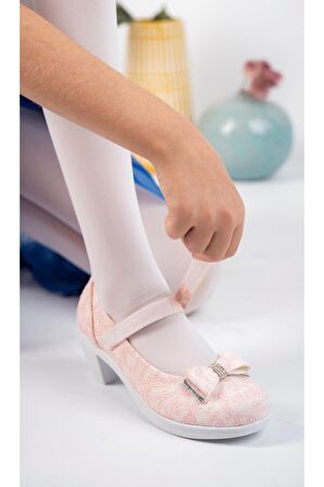 Topuklu Pembe Sarmaşık Kız Çocuk Ayakkabı