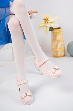 Topuklu Pembe Sarmaşık Kız Çocuk Ayakkabı