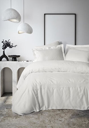 Nakışlı Çift Kişilik Saten Nev Takımı Galant Beyaz